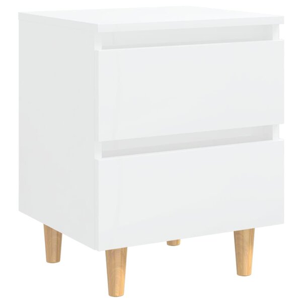 vidaXL Table de chevet avec pieds en pin Blanc brillant 40x35x50 cm