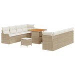 Ensemble de canapé de jardin 11 pièces avec coussins Beige poly rotin Acacia