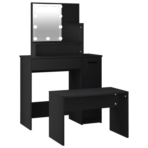 vidaXL Ensemble de coiffeuse avec LED Noir Bois d'ingénierie