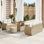 Canapé de Jardin 8 Pièces avec Coussins Beige Poly Rattan Acacia