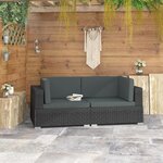 vidaXL Chaises d'angles lot de 2 avec coussins Résine tressée Noir