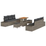 Ensemble de canapé de jardin 9 pièces avec coussins Gris Poly Rotin Acacia