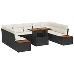 vidaXL Set de salle à manger de jardin de 10 pièces avec coussins en poly rotin noir et acacia