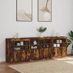 vidaXL Buffet avec lumières LED chêne fumé 202x37x67 cm