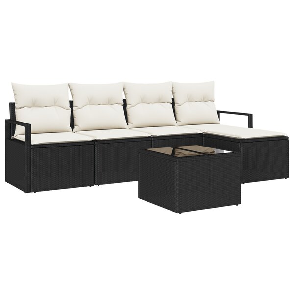 Ensemble de Canapés de Jardin 5 Pièces avec Coussins en Poly Rattan Marron