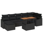 vidaXL Set de salle à manger de jardin de 8 pièces avec coussins en poly rattan noir et acacia