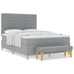 vidaXL Lit à Sommier Tapissier avec Matelas et Banc Gris Clair 140x190 cm Tissu