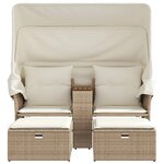 vidaXL Canapé de jardin 2 places avec auvent et tabourets beige rotin