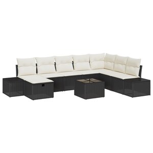 vidaXL Ensemble de canapé jardin 9 pièces avec coussins noirs poly rotin