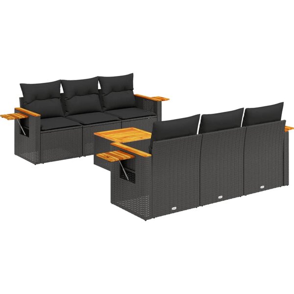 vidaXL Salon de jardin 7 Pièces avec coussins noir résine tressée