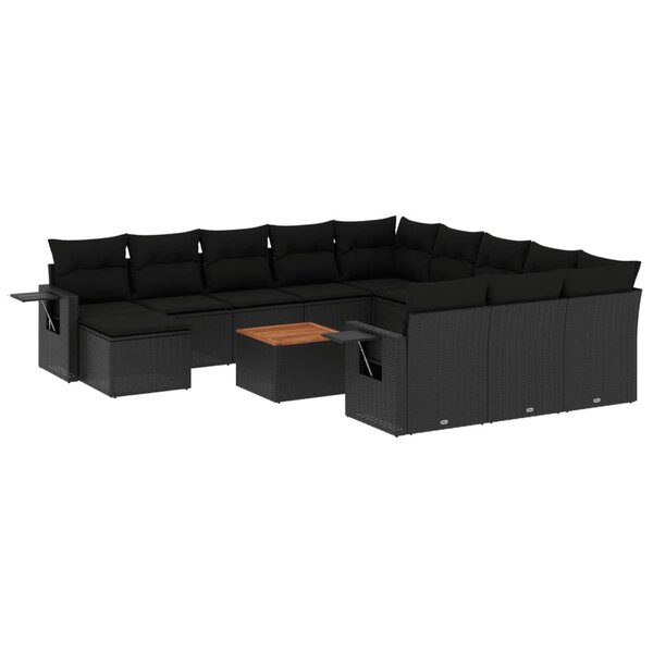 vidaXL Salon de jardin avec coussins 13 Pièces noir résine tressée