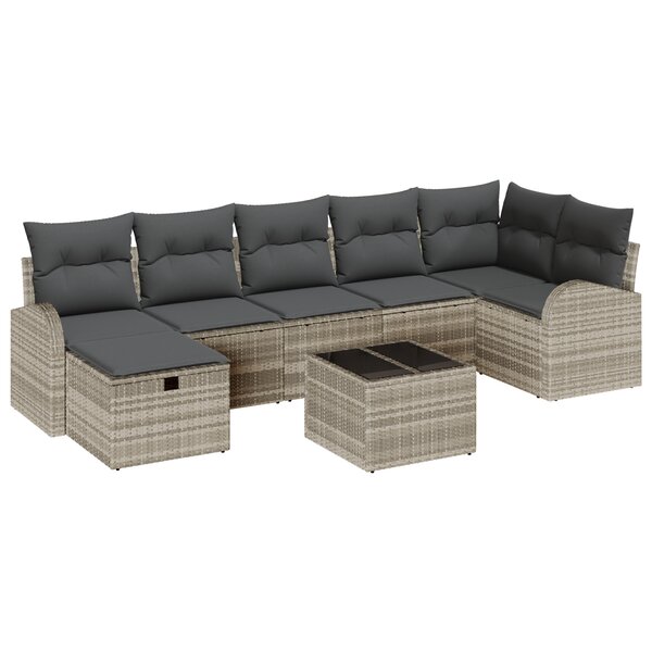 vidaXL Ensemble de Canapé de Jardin 8 Pièces avec Coussins Gris Clair Rattan Synthétique