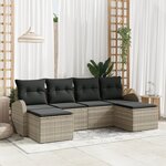 Canapé de jardin 6 pièces avec coussins Gris clair Poly Rotin