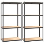 vidaXL Étagères à 4 niveaux 2Pièces Anthracite Acier et bois d'ingénierie