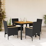 vidaXL Ensemble à manger de jardin et coussins 5 Pièces noir rotin acacia