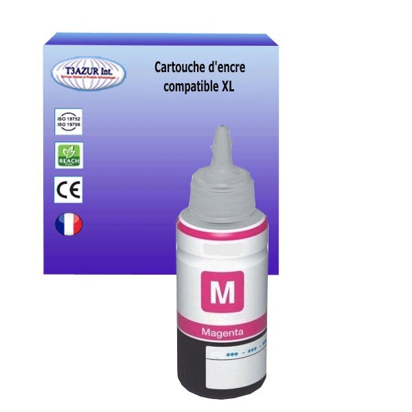 Cartouche Compatible pour Epson EcoTank ET-L111, ET-L120, ET-L130, ET-L1300, ET-L200, ET-L210 remplace Epson T6643 (C13T664340) Magenta  - T3AZUR
