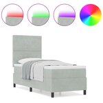 Lit Box Spring vidaXL avec Matelas & Lumière LED Gris clair 80x200 cm Velours