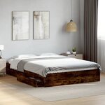 vidaXL Cadre de lit avec tiroirs sans matelas chêne fumé 160x200 cm