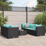 vidaXL Salon de jardin 6 Pièces avec coussins Noir Résine tressée