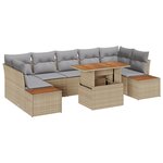 Ensemble de Canapé de Jardin 8 Pièces avec Coussins Beige Rotin Synthétique