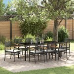 vidaXL Set de 9 chaises de jardin avec coussins - Rattan poly noir