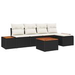 Ensemble de Canapés de Jardin 6 pièces avec coussins Noir Poly Rotin Acacia