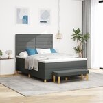 vidaXL Lit à Sommier avec Matelas & Banc Gris Foncé 140x200 cm Tissu