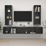 vidaXL Meubles TV muraux 4 Pièces Gris brillant Bois d'ingénierie