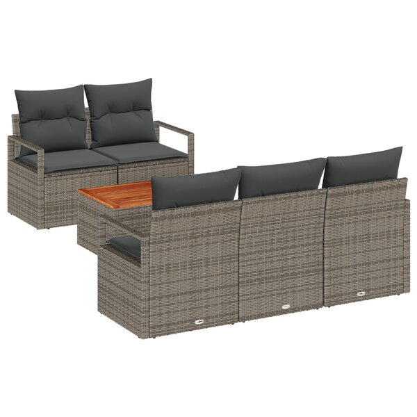 Ensemble 6 pièces avec coussins gris poly rotin