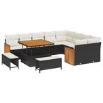 vidaXL Ensemble de canapés de jardin 12 pièces avec coussins Noir Poly Rattan Acacia