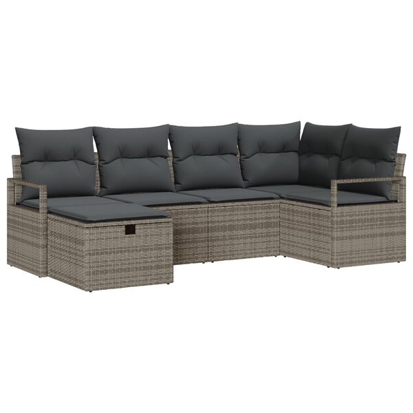 vidaXL Ensemble de Canapés de Jardin 6 Pièces avec Coussins Gris Poly Rattan