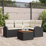 Ensemble de Canapé de Jardin 5 Pièces avec Coussins Rattan Poly Noir Acacia