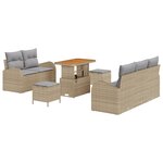 Ensemble de sofa de jardin 8 pièces vidaXL avec coussins en poly rotin beige Acacia