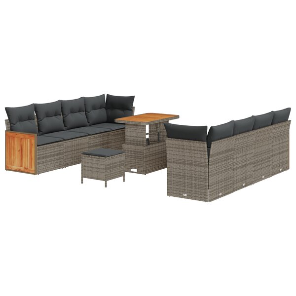 Ensemble de sofa de jardin de 11 pièces avec coussins gris poly rotin acacia