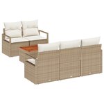 Ensemble de Canapé de Jardin de 6 Pièces avec Coussins Beige Poly Rattan Acacia