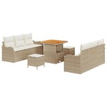 Ensemble de Canapés de Jardin Modulaire de 9 Pièces avec Coussins en Rattan Beige Acacia