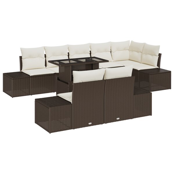 vidaXL Ensemble de canapé de jardin 9 pièces avec coussins Marron en poly rotin