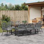 vidaXL Ensemble de salle à manger de jardin 9 pièces avec coussins en rotin poly gris