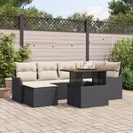Ensemble de canapés de jardin 7 pièces avec coussins en rotin noir poly