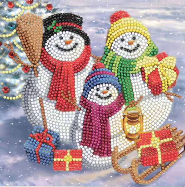 Kit carte broderie diamant 18x18cm Bonhomme de neige
