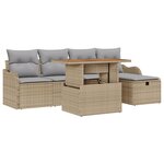 Ensemble de canapés de jardin 6 pièces avec coussins Beige Poly Rattan