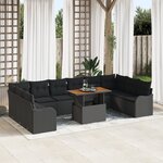 Ensemble de Canapés de Jardin de 11 pièces avec Coussins Rotin Poly Noir