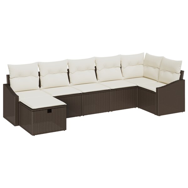 vidaXL Ensemble de Canapé de Jardin 7 pièces avec Coussins Rattan Poly Marron