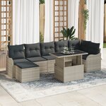 vidaXL Ensemble de Canapés de Jardin 8 Pièces avec Coussins Gris Clair Rattan Poly