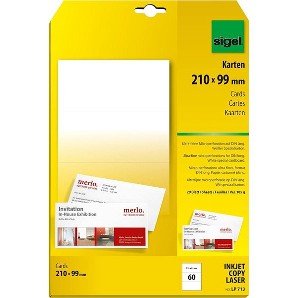 Etui de 60 cartes de correspondance pc format dl185g blanc sigel
