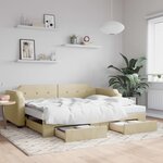 vidaXL Lit de jour avec gigogne et tiroirs sans matelas crème 90x200cm