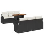 vidaXL Ensemble de salle à manger de jardin 7 pièces avec coussins noir en rotin poly acacia