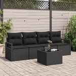 Ensemble de canapé de jardin 5 pièces avec coussins en poly rattan noir