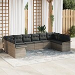 Ensemble de canapé de jardin de 10 pièces avec coussins Grey Poly Rattan