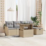 Ensemble de Canapé de Jardin 6 Pièces avec Coussins Beige Poly Rattan